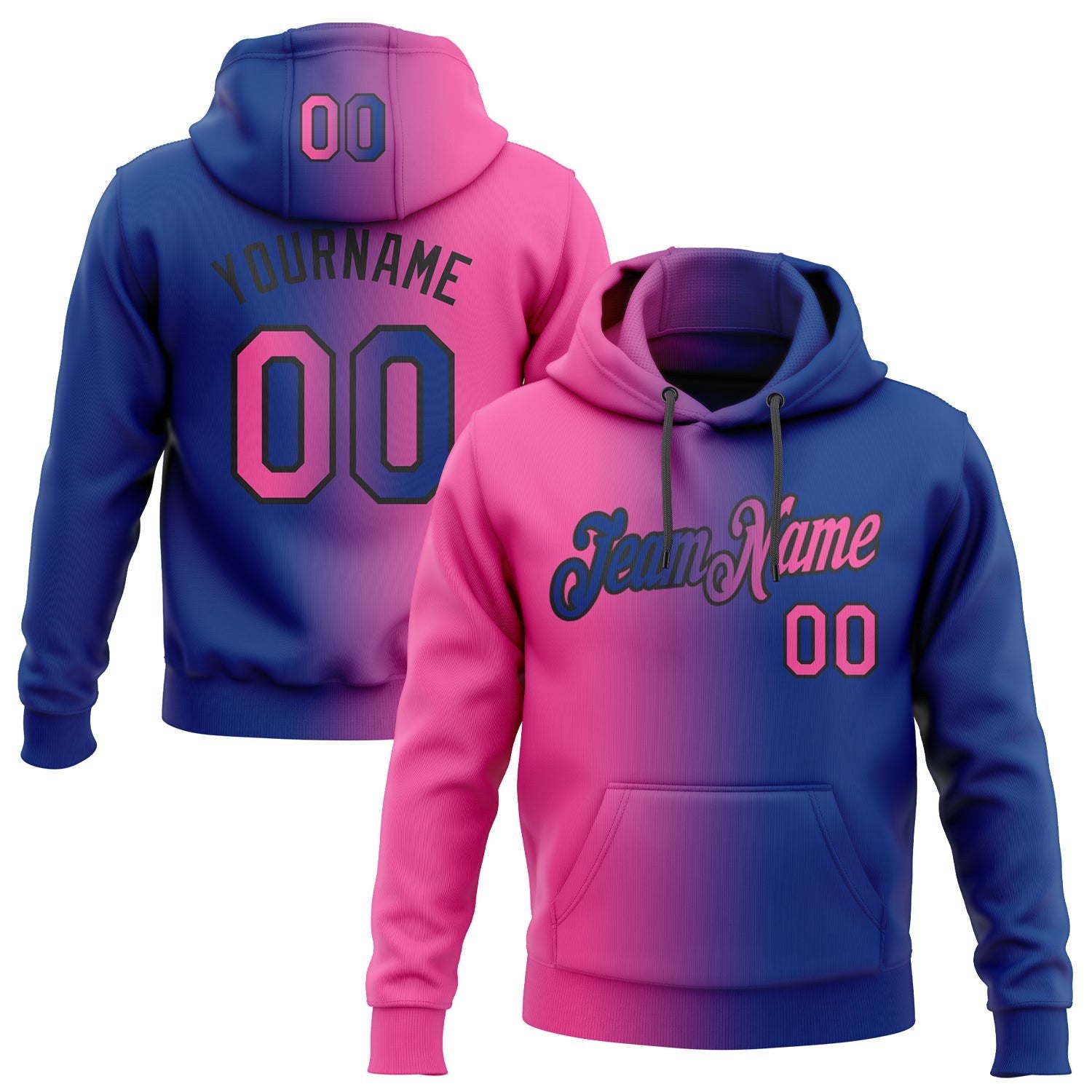 Custom Stitched Royal Pink-Black Gradient Fashion Sports Pullover Sweatshirt Hoodie photo 1