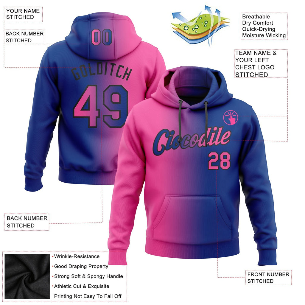 Custom Stitched Royal Pink-Black Gradient Fashion Sports Pullover Sweatshirt Hoodie photo 2