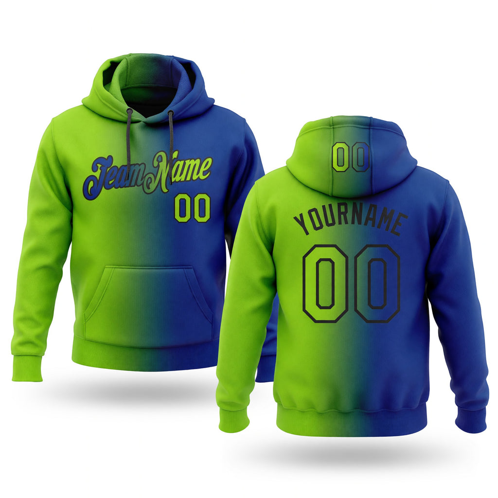 Custom Stitched Royal Neon Green-Black Gradient Fashion Sports Pullover Sweatshirt Hoodie