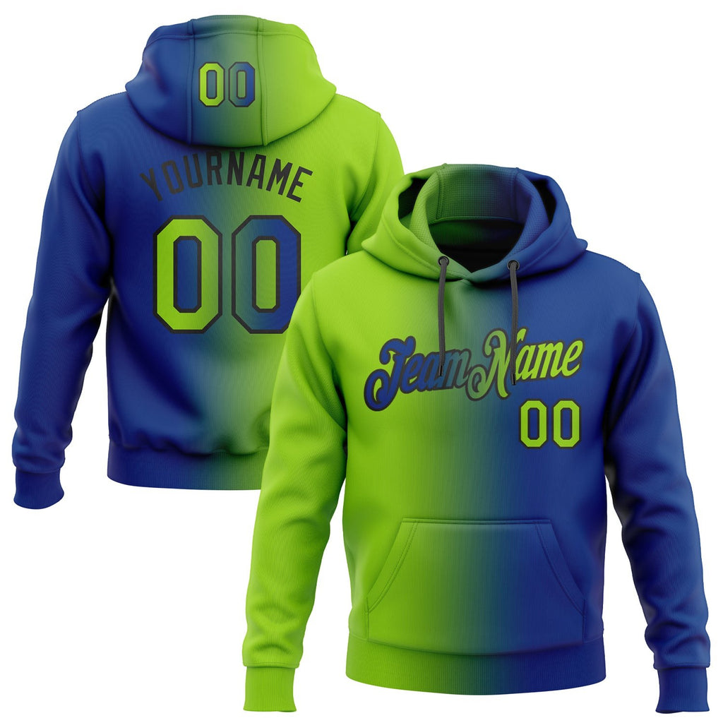 Custom Stitched Royal Neon Green-Black Gradient Fashion Sports Pullover Sweatshirt Hoodie photo 1