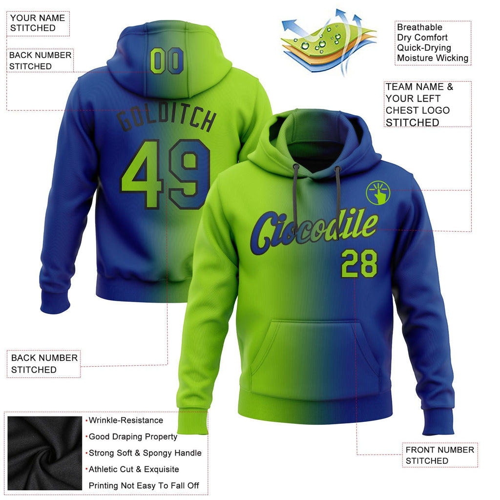 Custom Stitched Royal Neon Green-Black Gradient Fashion Sports Pullover Sweatshirt Hoodie photo 2
