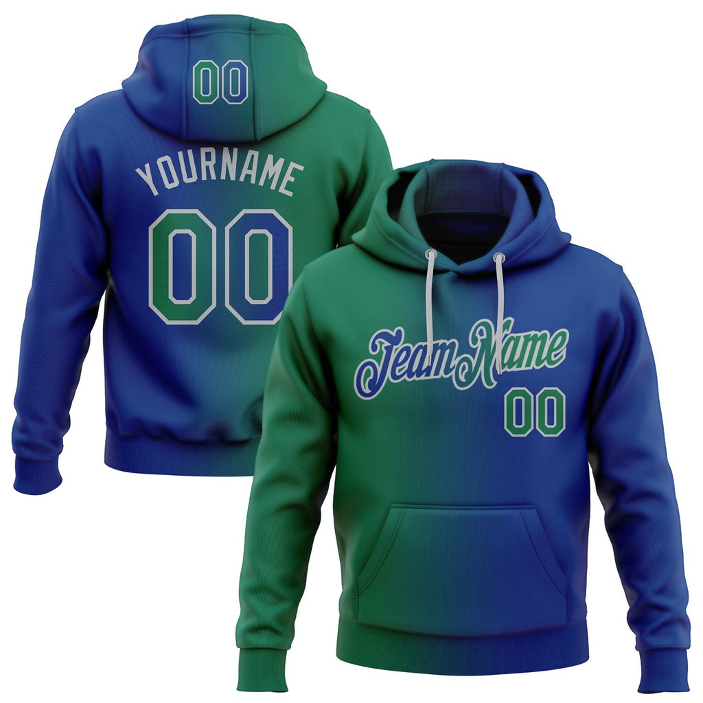 Custom Stitched Royal Kelly Green-Gray Gradient Fashion Sports Pullover Sweatshirt Hoodie photo 1