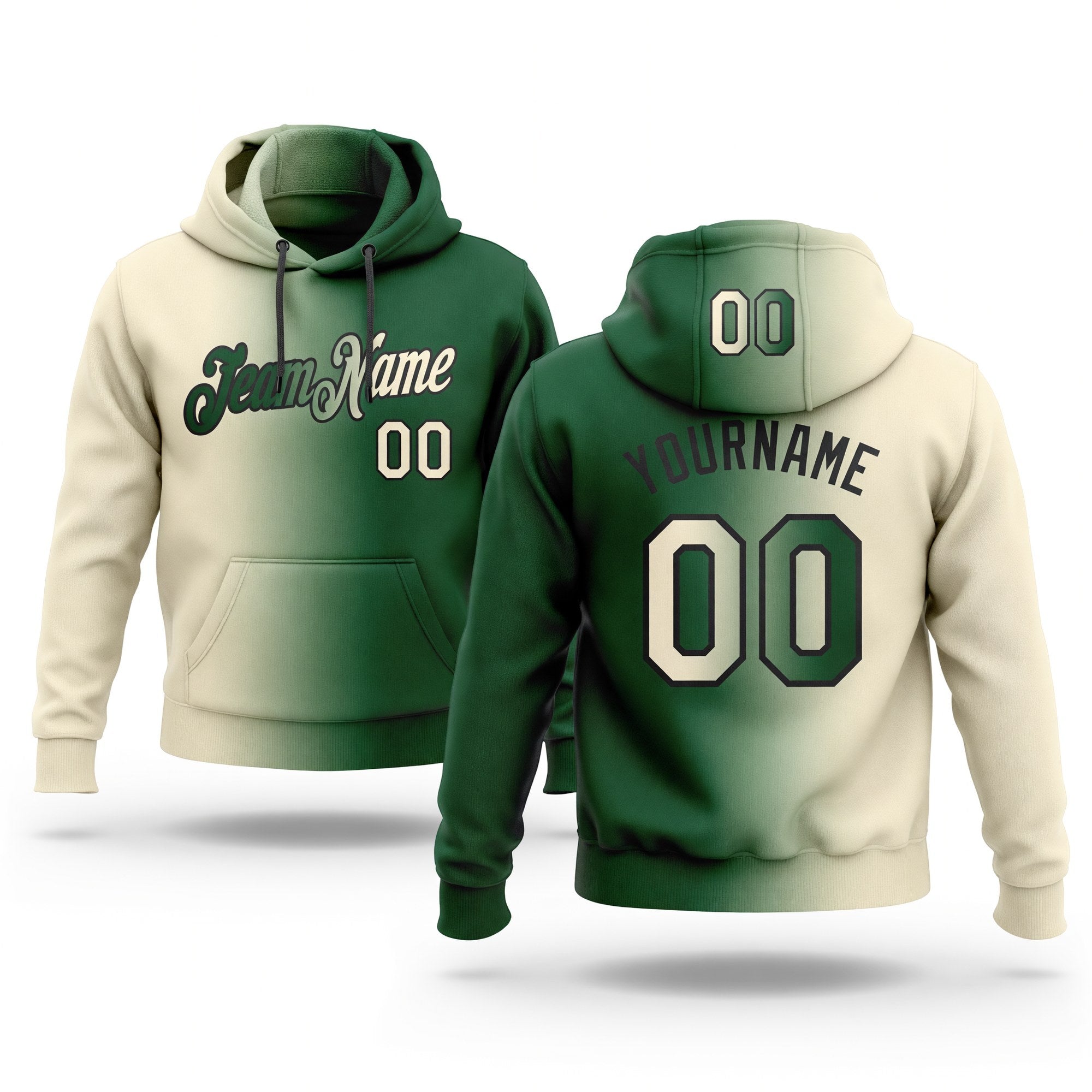 Custom Stitched Green Cream-Black Gradient Fashion Sports Pullover Sweatshirt Hoodie