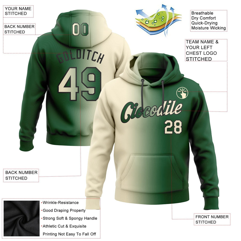 Custom Stitched Green Cream-Black Gradient Fashion Sports Pullover Sweatshirt Hoodie photo 2