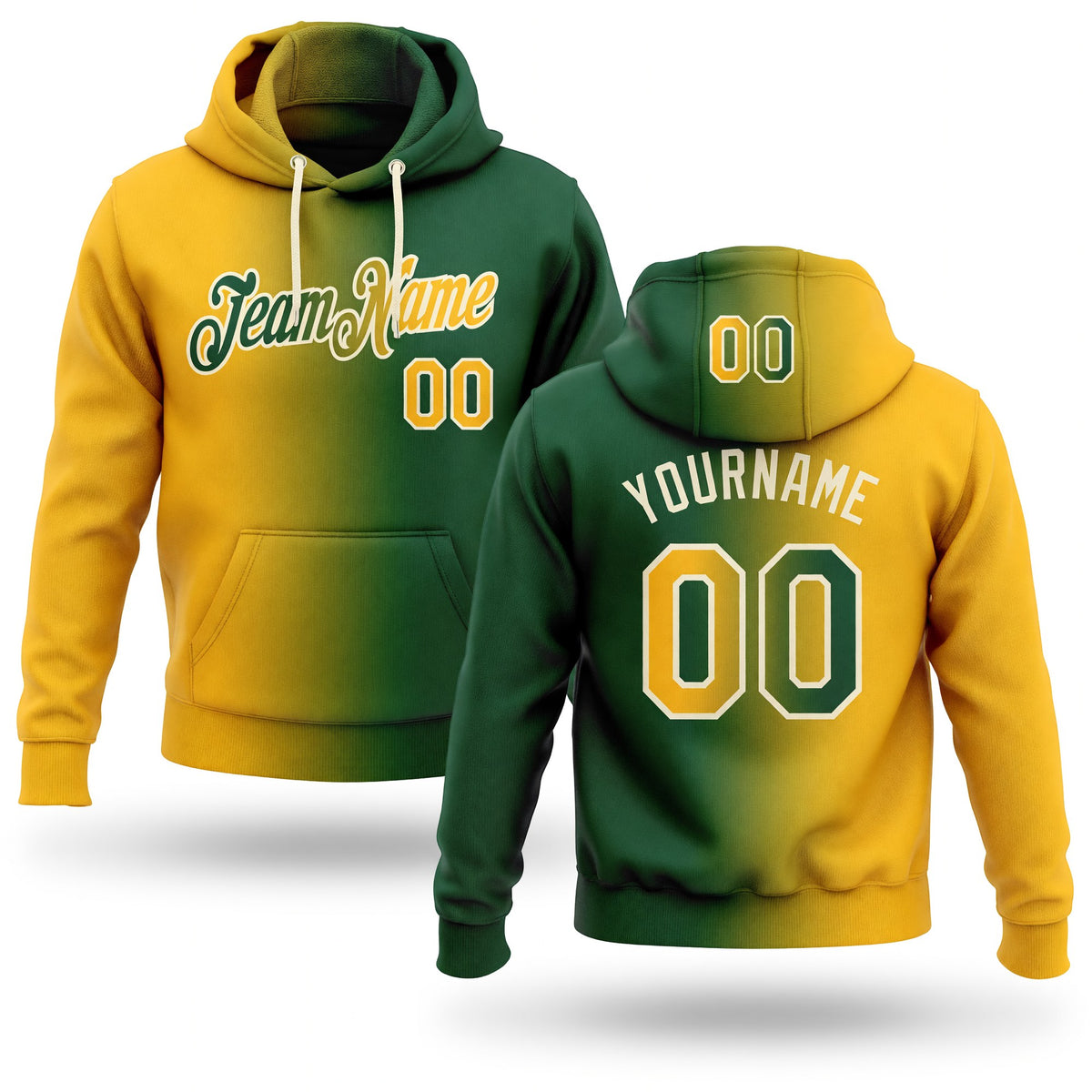 Custom Stitched Green Gold-Cream Gradient Fashion Sports Pullover Sweatshirt Hoodie