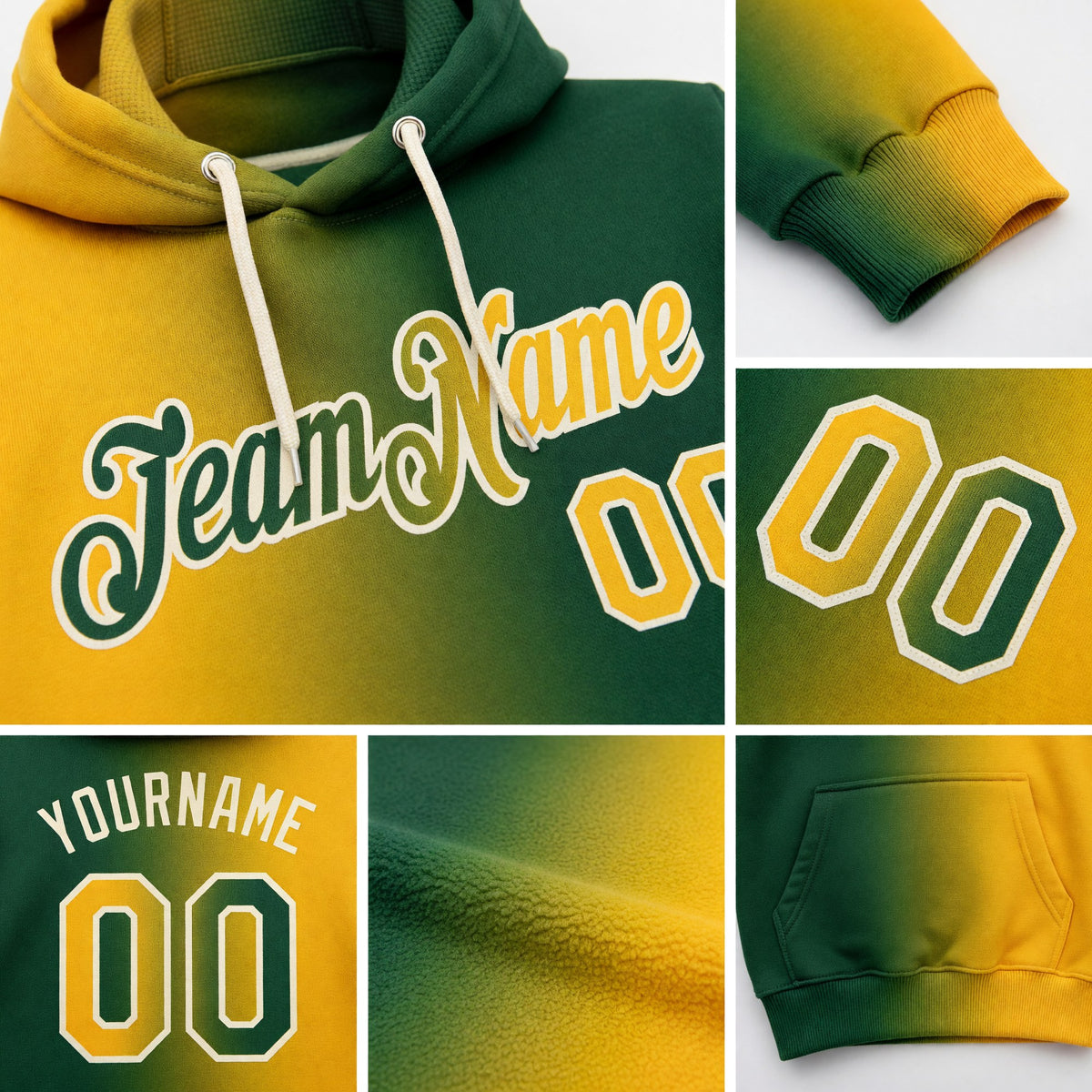 Custom Stitched Green Gold-Cream Gradient Fashion Sports Pullover Sweatshirt Hoodie detail