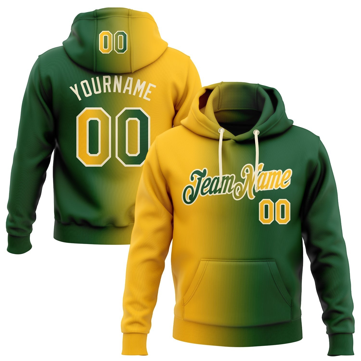 Custom Stitched Green Gold-Cream Gradient Fashion Sports Pullover Sweatshirt Hoodie photo 1