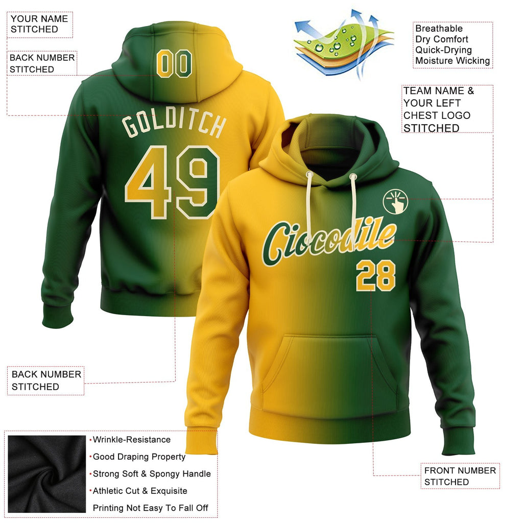 Custom Stitched Green Gold-Cream Gradient Fashion Sports Pullover Sweatshirt Hoodie photo 2