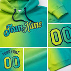 Custom Stitched Aqua Neon Yellow-Navy Gradient Fashion Sports Pullover Sweatshirt Hoodie detail