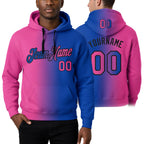 Custom Stitched Thunder Blue Pink-Black Gradient Fashion Sports Pullover Sweatshirt Hoodie worn front and back