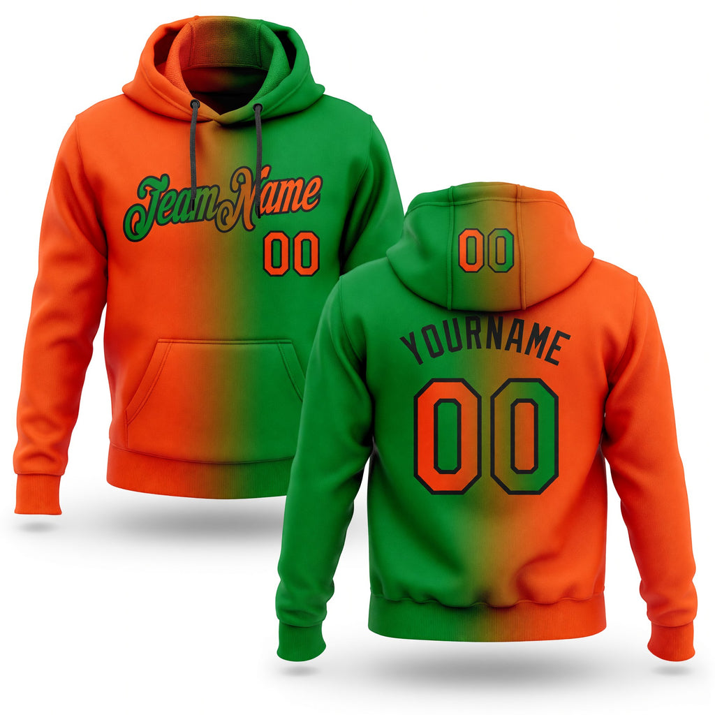 Custom Stitched Grass Green Orange-Black Gradient Fashion Sports Pullover Sweatshirt Hoodie