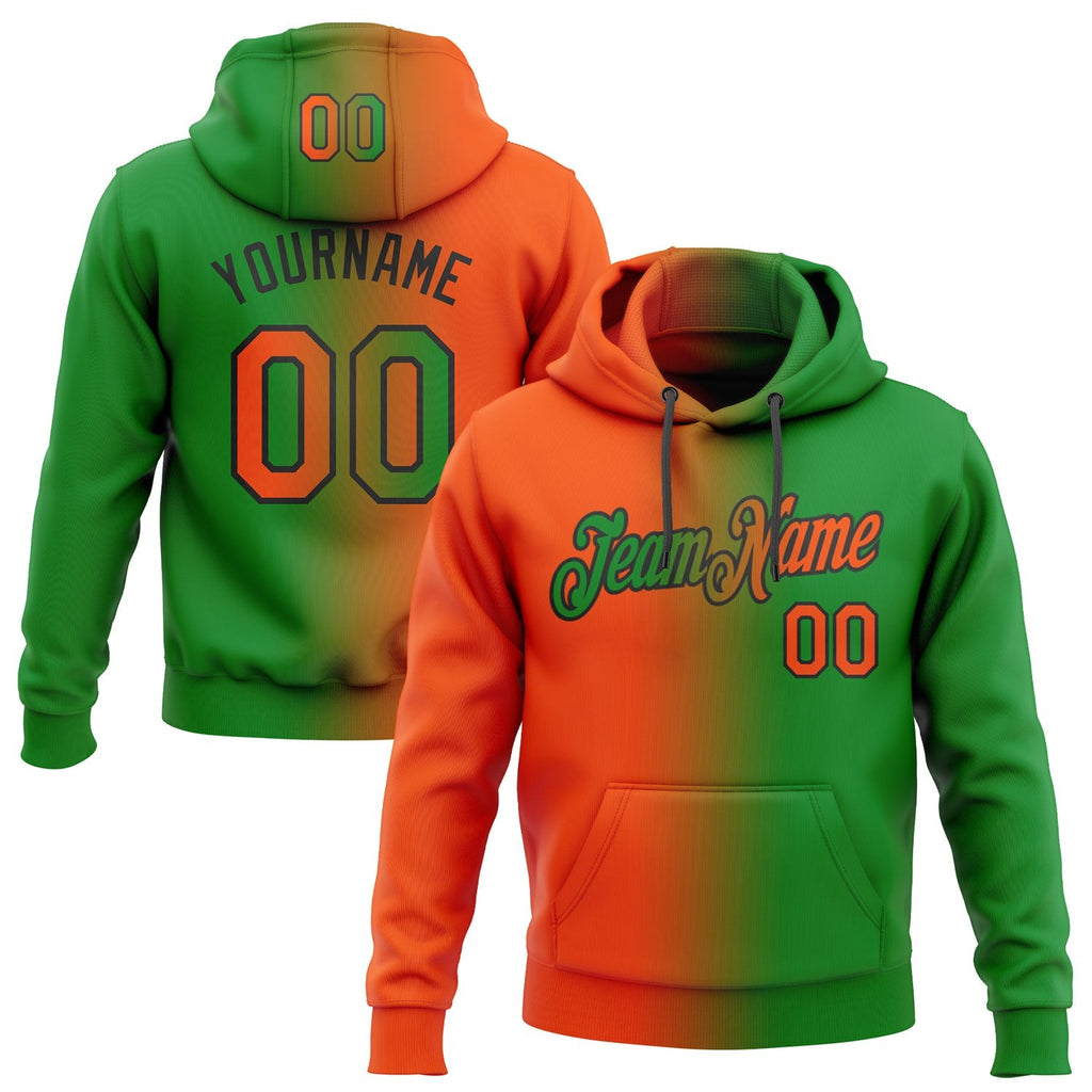 Custom Stitched Grass Green Orange-Black Gradient Fashion Sports Pullover Sweatshirt Hoodie photo 1