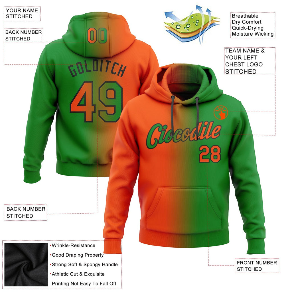 Custom Stitched Grass Green Orange-Black Gradient Fashion Sports Pullover Sweatshirt Hoodie photo 2
