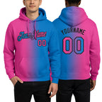 Custom Stitched Powder Blue Pink-Black Gradient Fashion Sports Pullover Sweatshirt Hoodie worn front and back