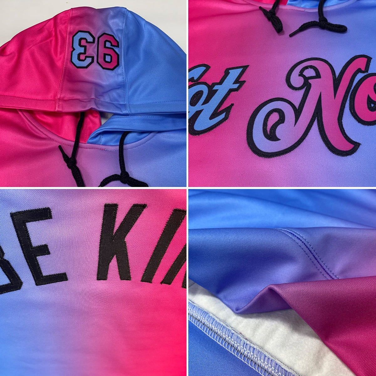 Custom Stitched Powder Blue Pink-Black Gradient Fashion Sports Pullover Sweatshirt Hoodie photo 2