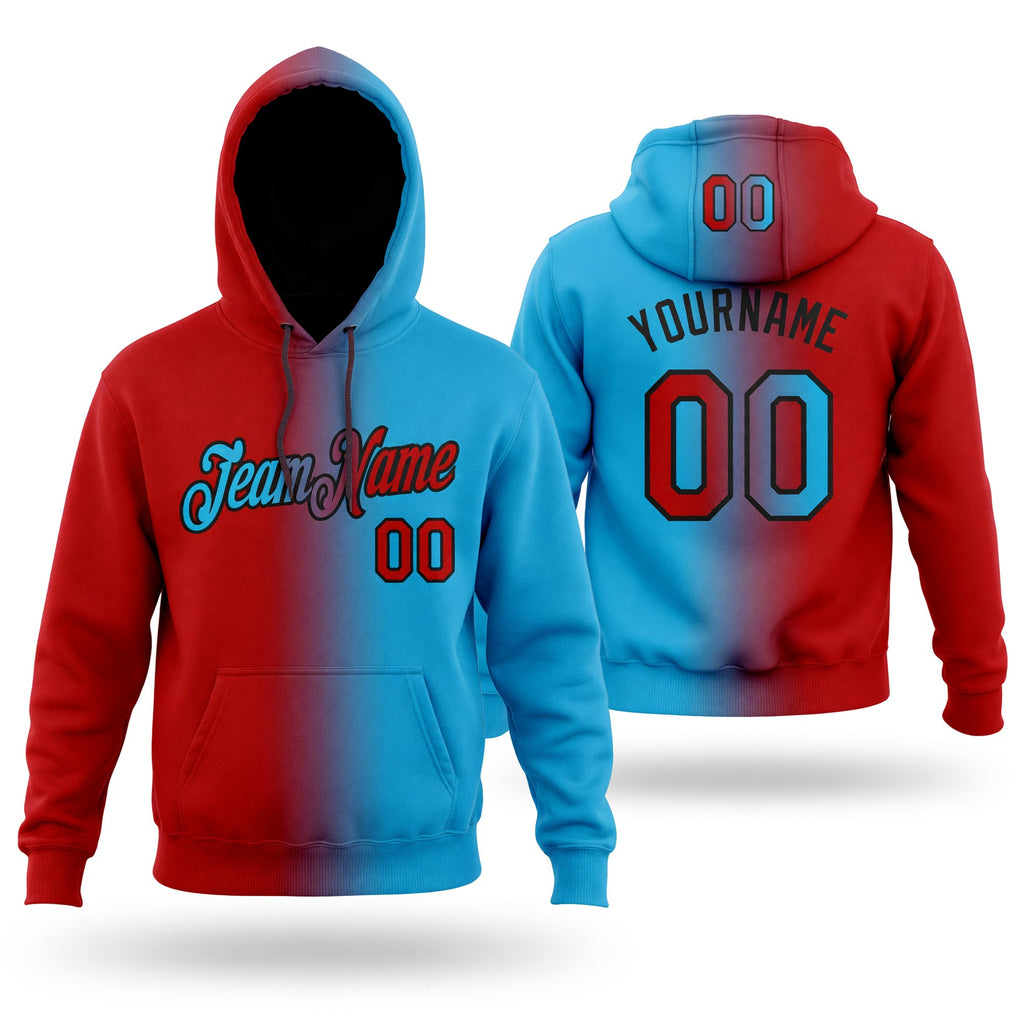 Custom Stitched Sky Blue Red-Black Gradient Fashion Sports Pullover Sweatshirt Hoodie