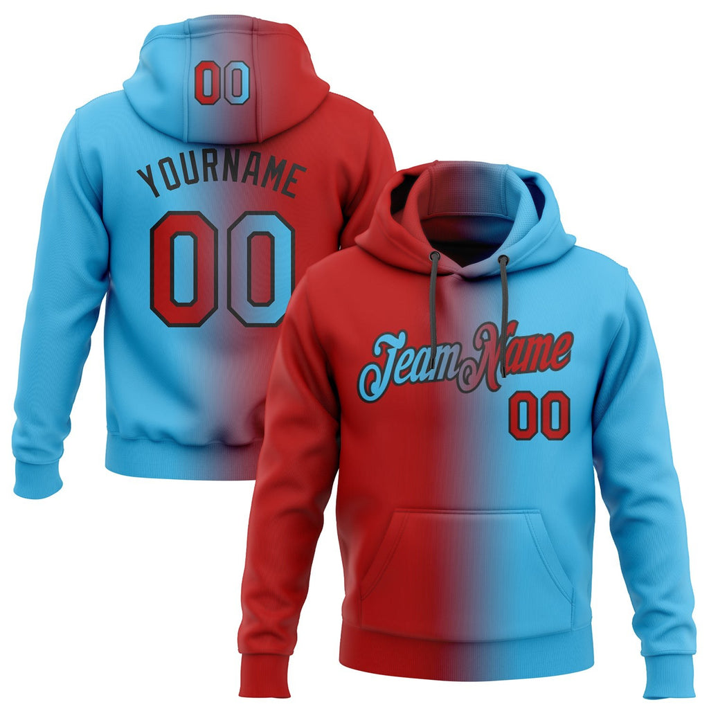 Custom Stitched Sky Blue Red-Black Gradient Fashion Sports Pullover Sweatshirt Hoodie photo 1