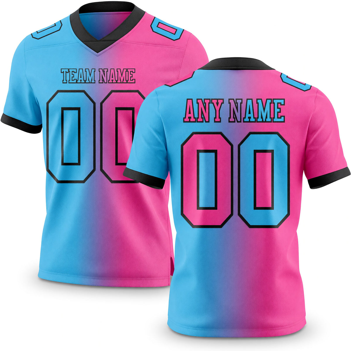 Custom Sky Blue Pink-Black Authentic Gradient Fashion Football Jersey