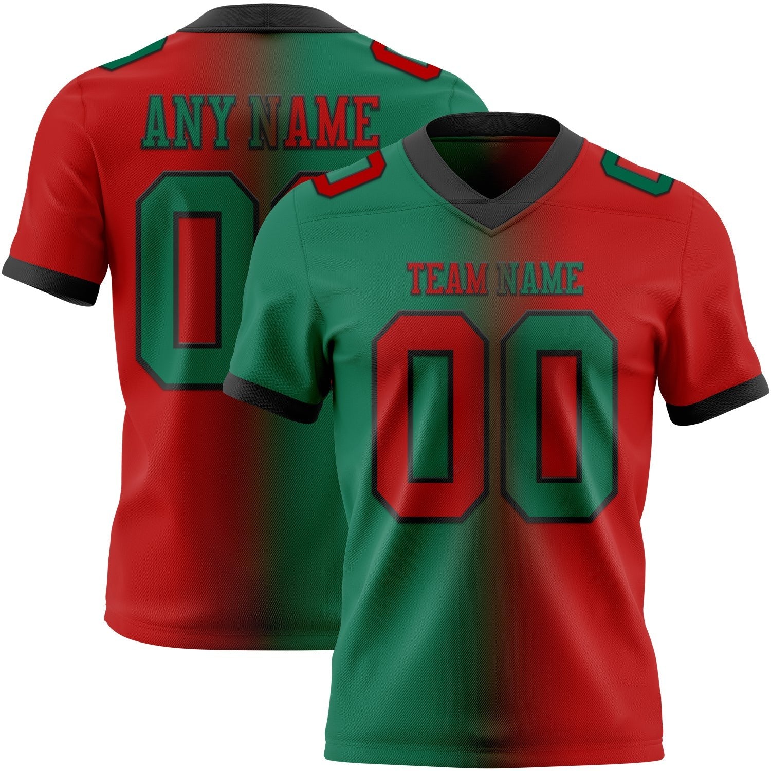 Custom Red Kelly Green-Black Authentic Gradient Fashion Football Jersey photo 1