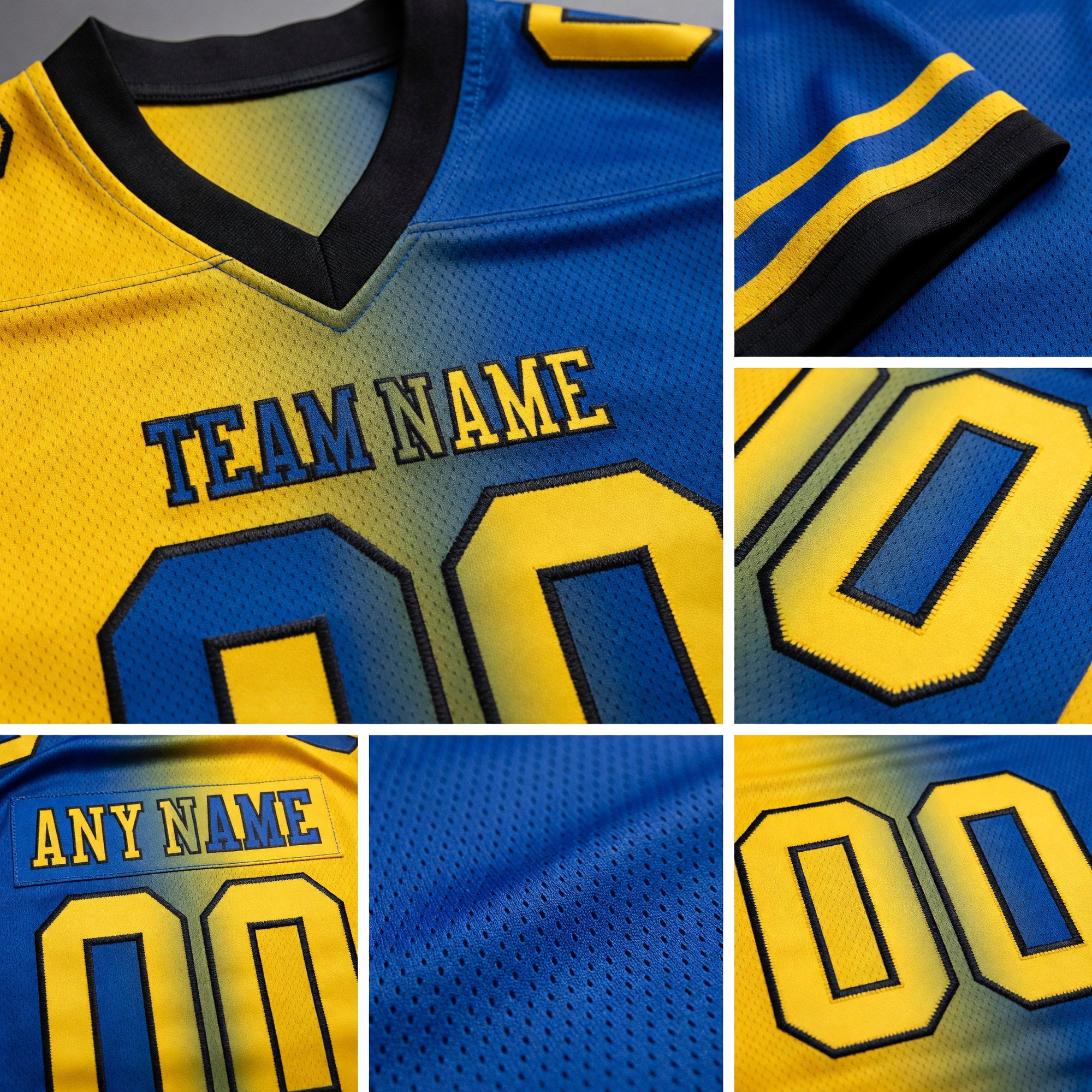 Custom Royal Yellow-Black Authentic Gradient Fashion Football Jersey detail