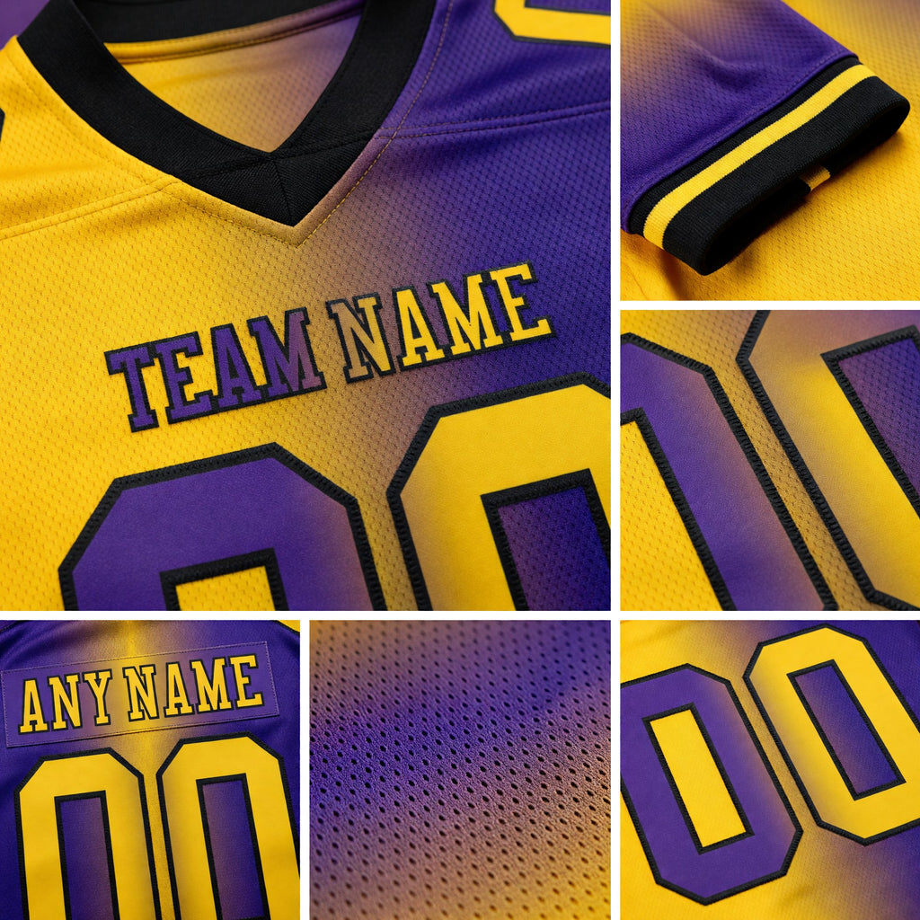 Custom Purple Yellow-Black Authentic Gradient Fashion Football Jersey detail