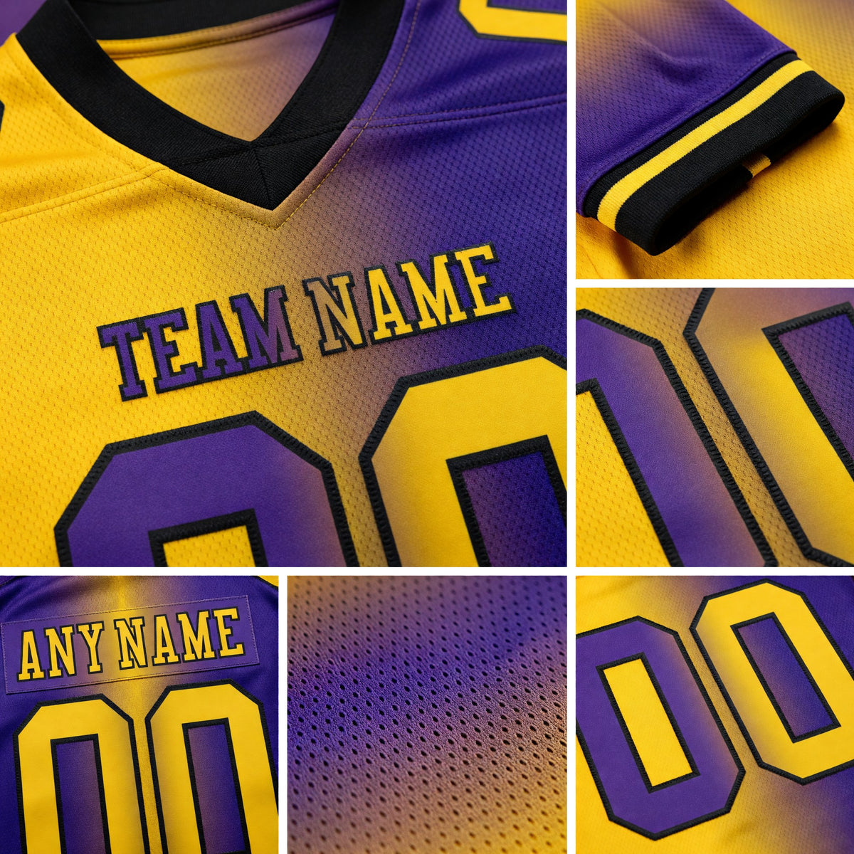 Custom Purple Yellow-Black Authentic Gradient Fashion Football Jersey detail