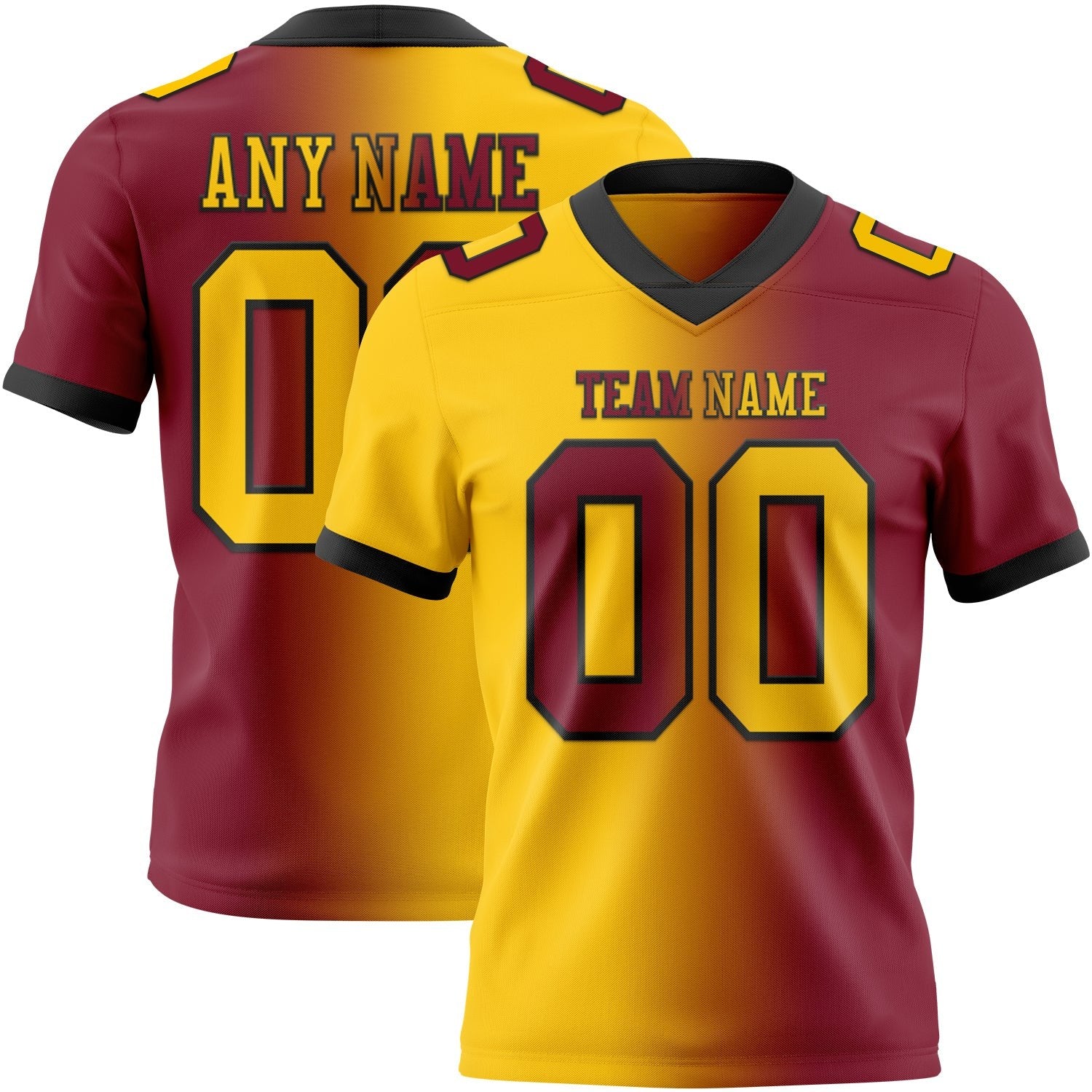 Custom Crimson Yellow-Black Authentic Gradient Fashion Football Jersey photo 1