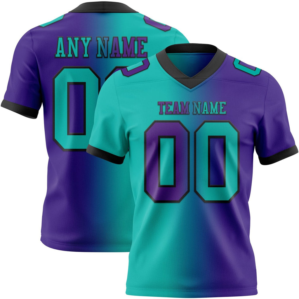 Custom Purple Aqua-Black Authentic Gradient Fashion Football Jersey photo 1