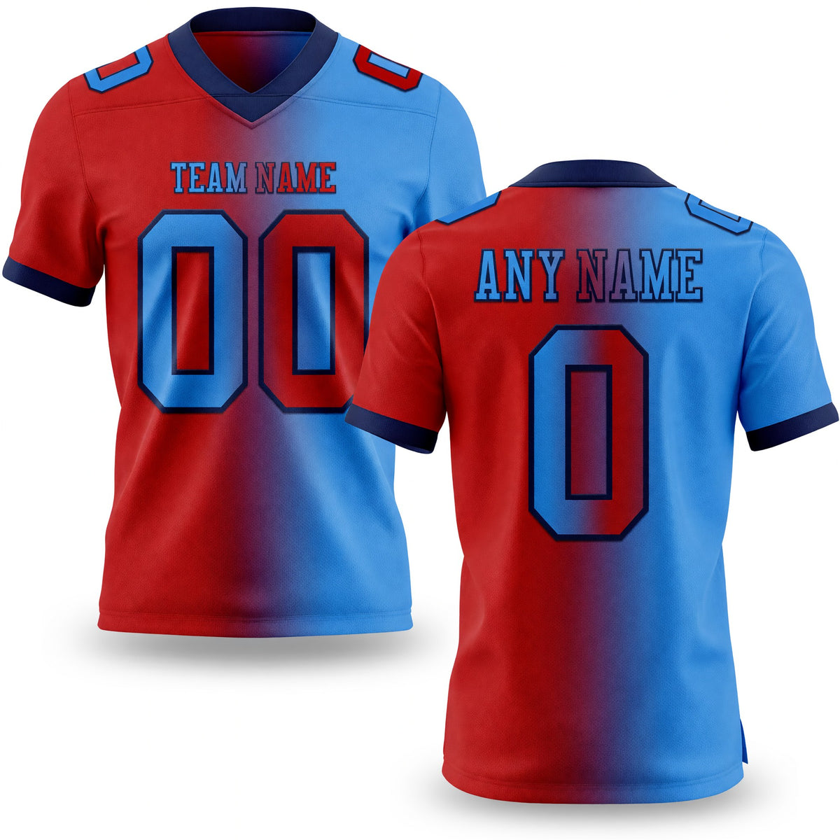 Custom Powder Blue Red-Navy Authentic Gradient Fashion Football Jersey