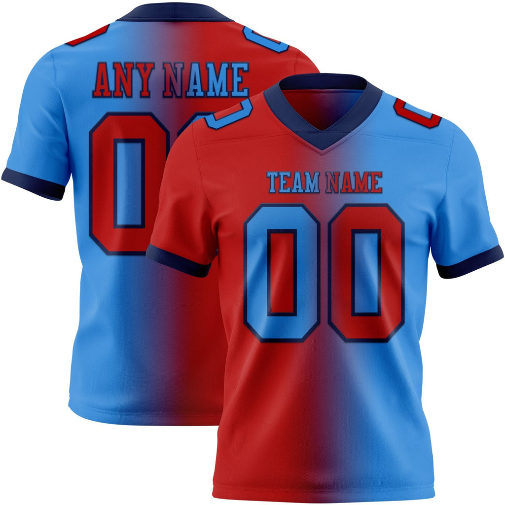 Custom Powder Blue Red-Navy Authentic Gradient Fashion Football Jersey photo 1