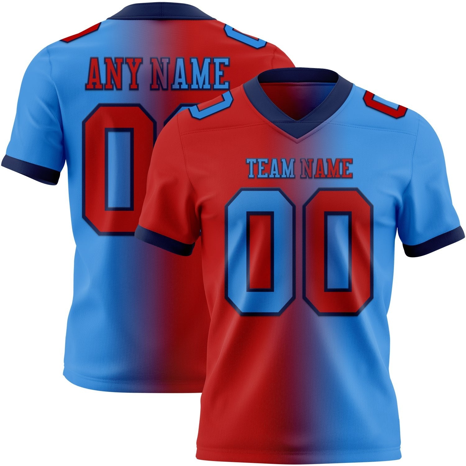 Custom Powder Blue Red-Navy Authentic Gradient Fashion Football Jersey photo 1