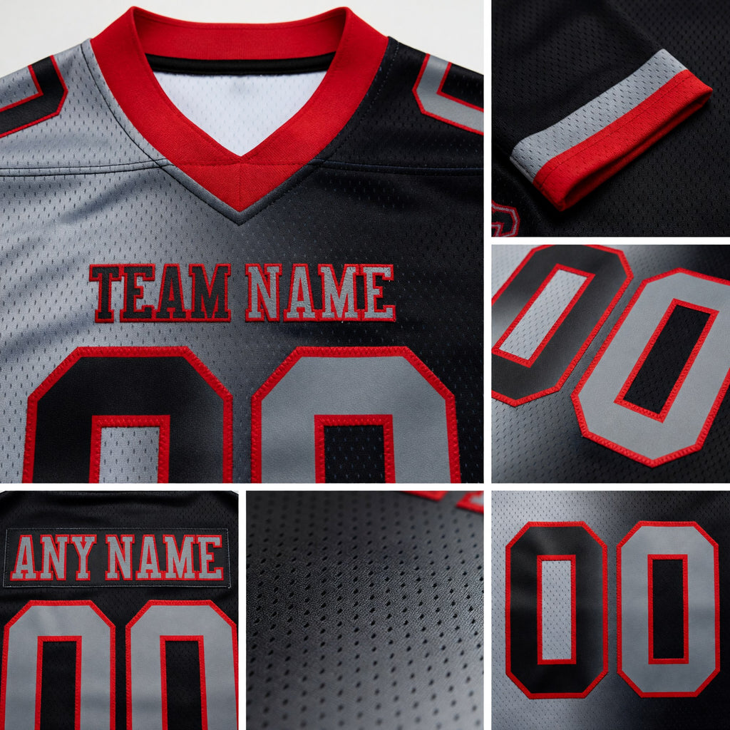 Custom Black Gray-Red Authentic Gradient Fashion Football Jersey detail