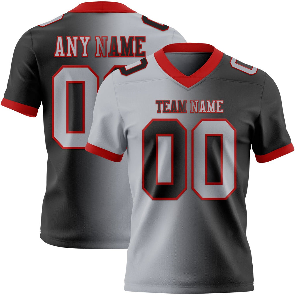 Custom Black Gray-Red Authentic Gradient Fashion Football Jersey photo 1