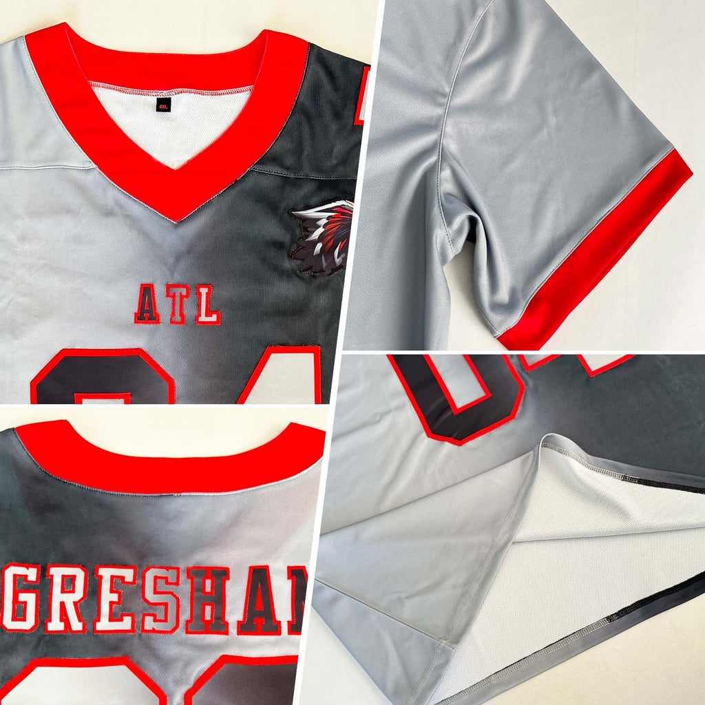 Custom Black Gray-Red Authentic Gradient Fashion Football Jersey photo 2