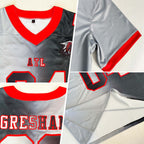 Custom Black Gray-Red Authentic Gradient Fashion Football Jersey photo 2