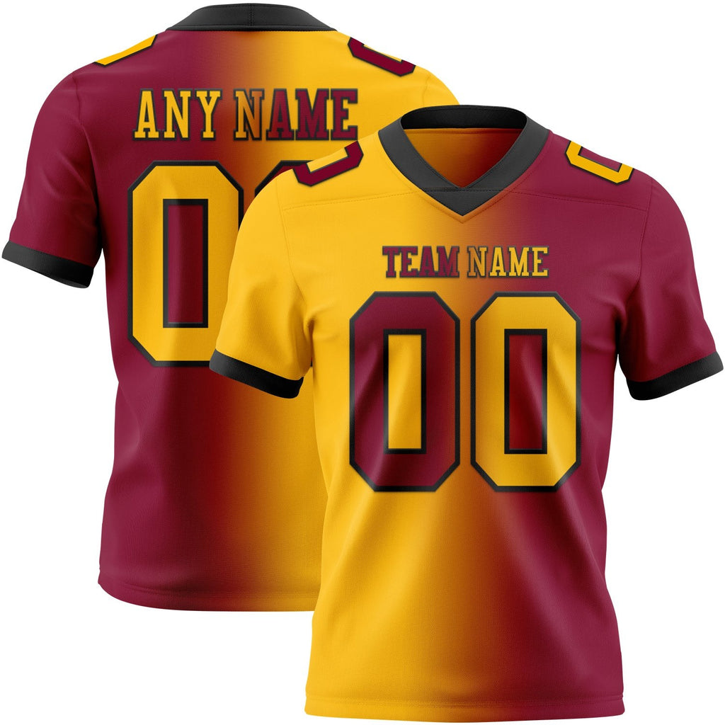 Custom Maroon Gold-Black Authentic Gradient Fashion Football Jersey photo 1
