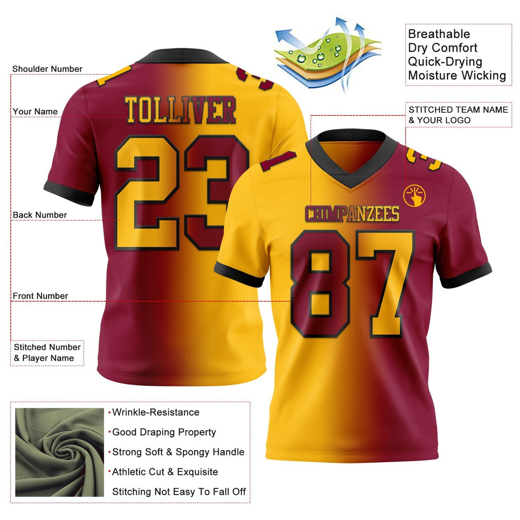 Custom Maroon Gold-Black Authentic Gradient Fashion Football Jersey photo 2