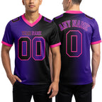 Custom Black Purple-Pink Authentic Gradient Fashion Football Jersey worn front and back