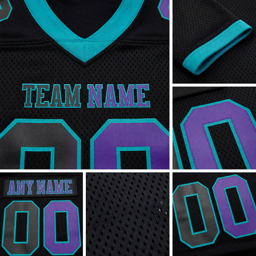 Custom Black Purple-Teal Authentic Gradient Fashion Football Jersey detail