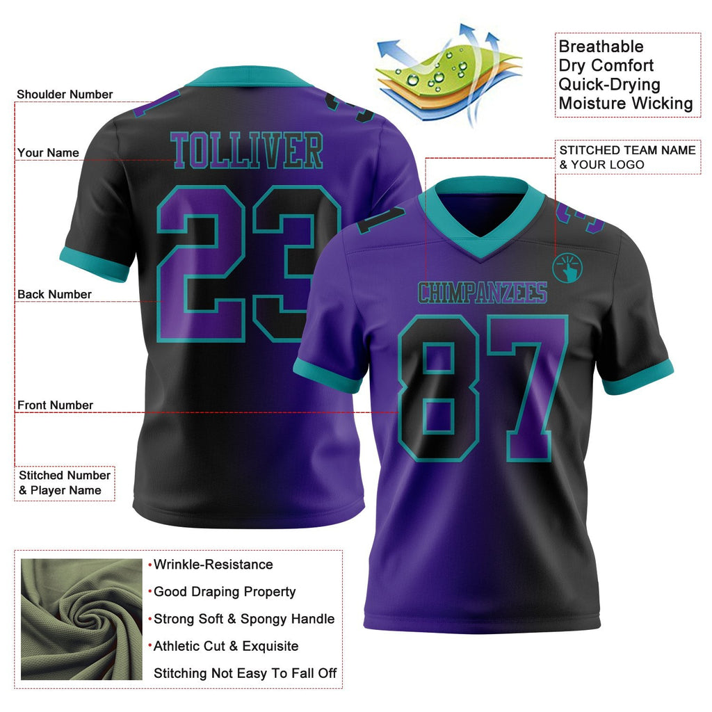Custom Black Purple-Teal Authentic Gradient Fashion Football Jersey photo 2
