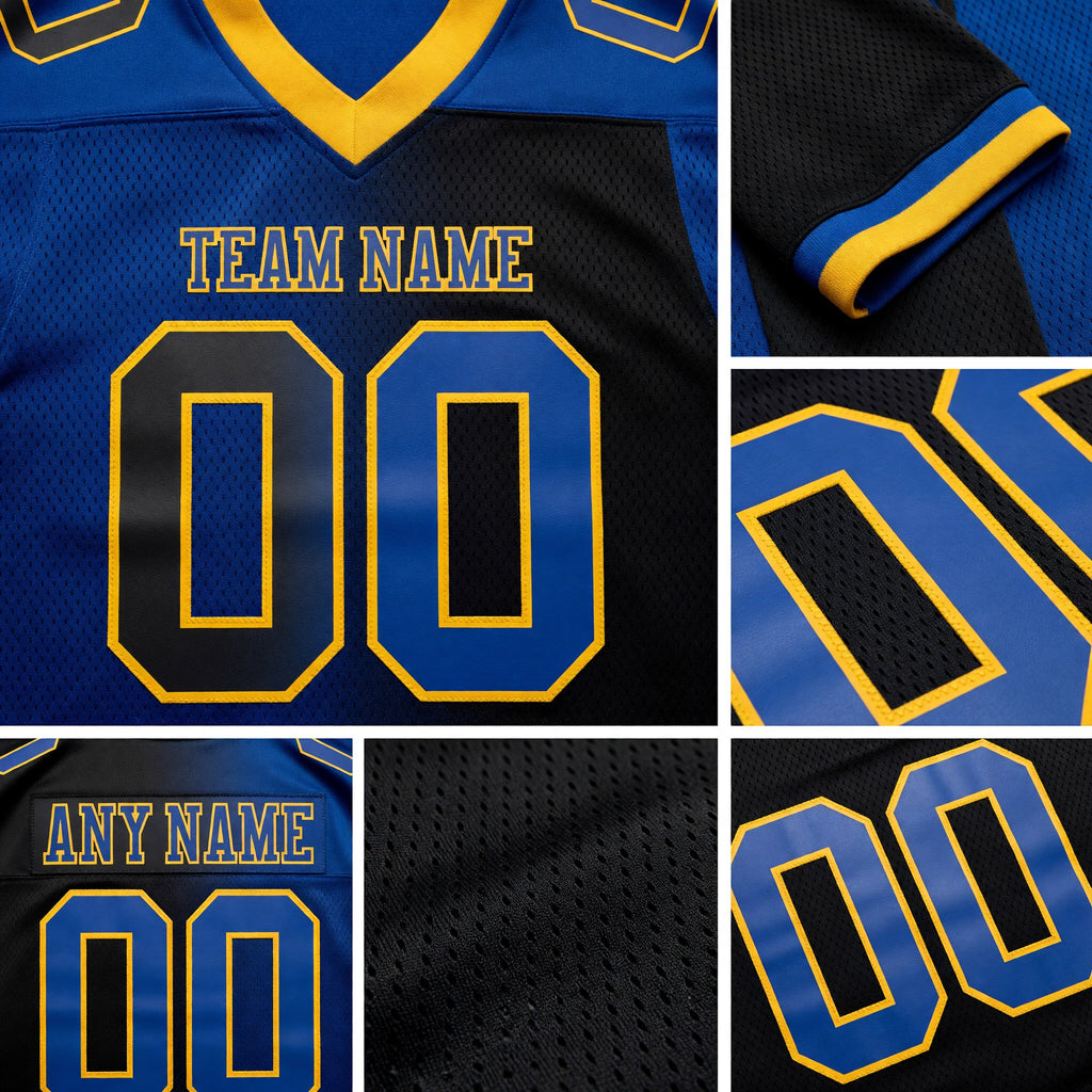 Custom Black Royal-Gold Authentic Gradient Fashion Football Jersey detail