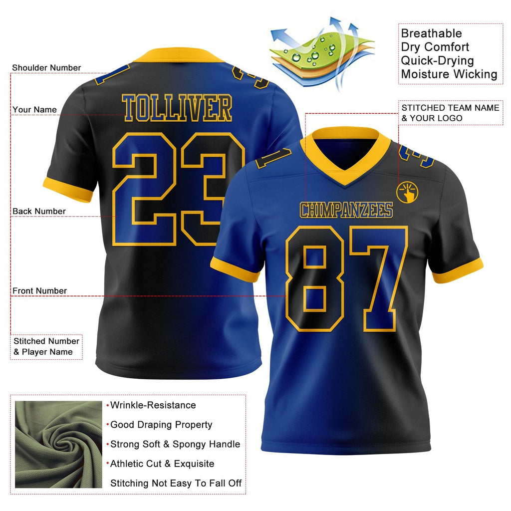 Custom Black Royal-Gold Authentic Gradient Fashion Football Jersey photo 2