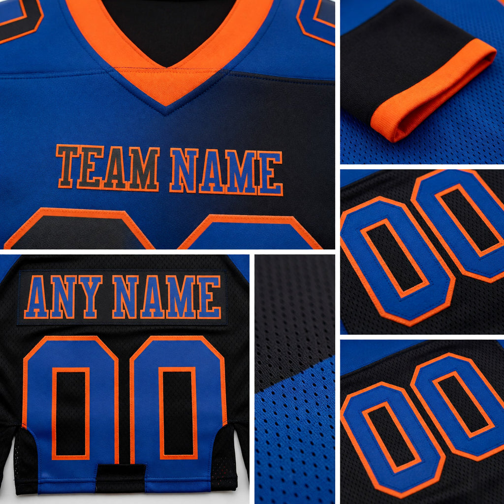 Custom Black Royal-Orange Authentic Gradient Fashion Football Jersey detail