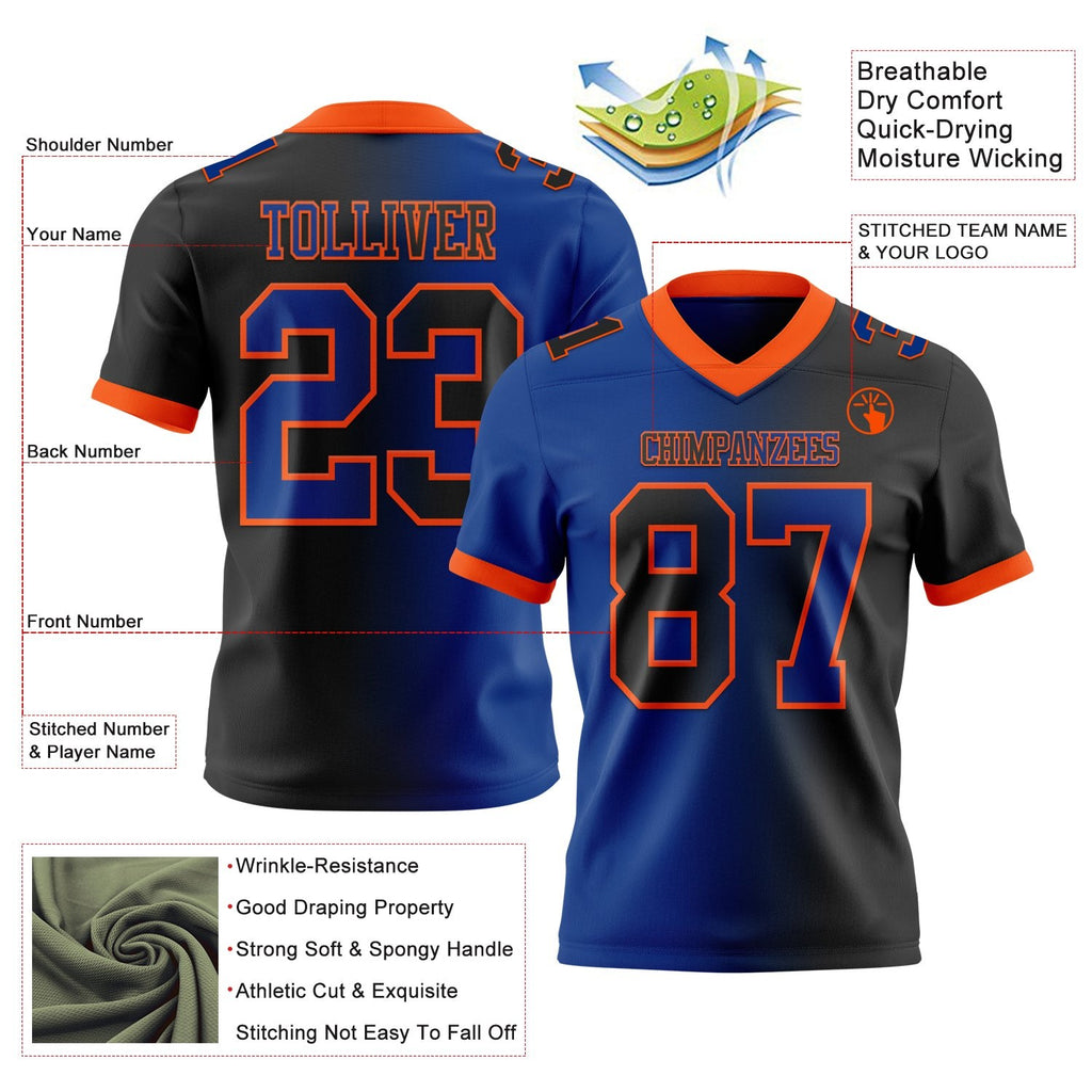 Custom Black Royal-Orange Authentic Gradient Fashion Football Jersey photo 2