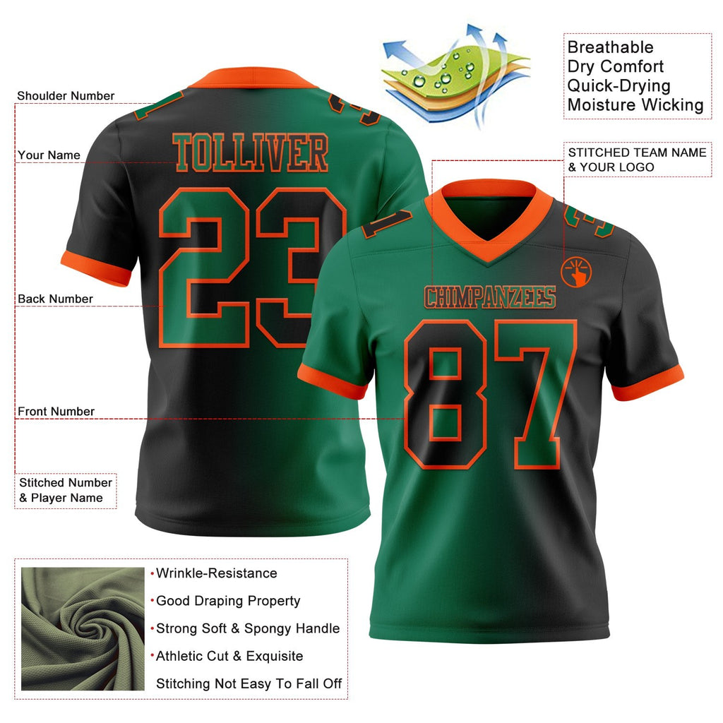 Custom Black Kelly Green-Orange Authentic Gradient Fashion Football Jersey photo 2