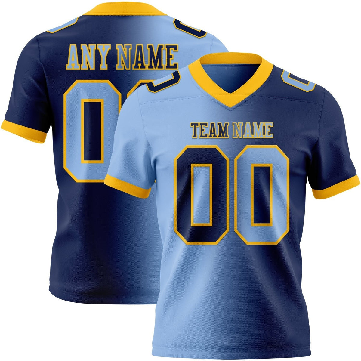Custom Navy Light Blue-Gold Authentic Gradient Fashion Football Jersey