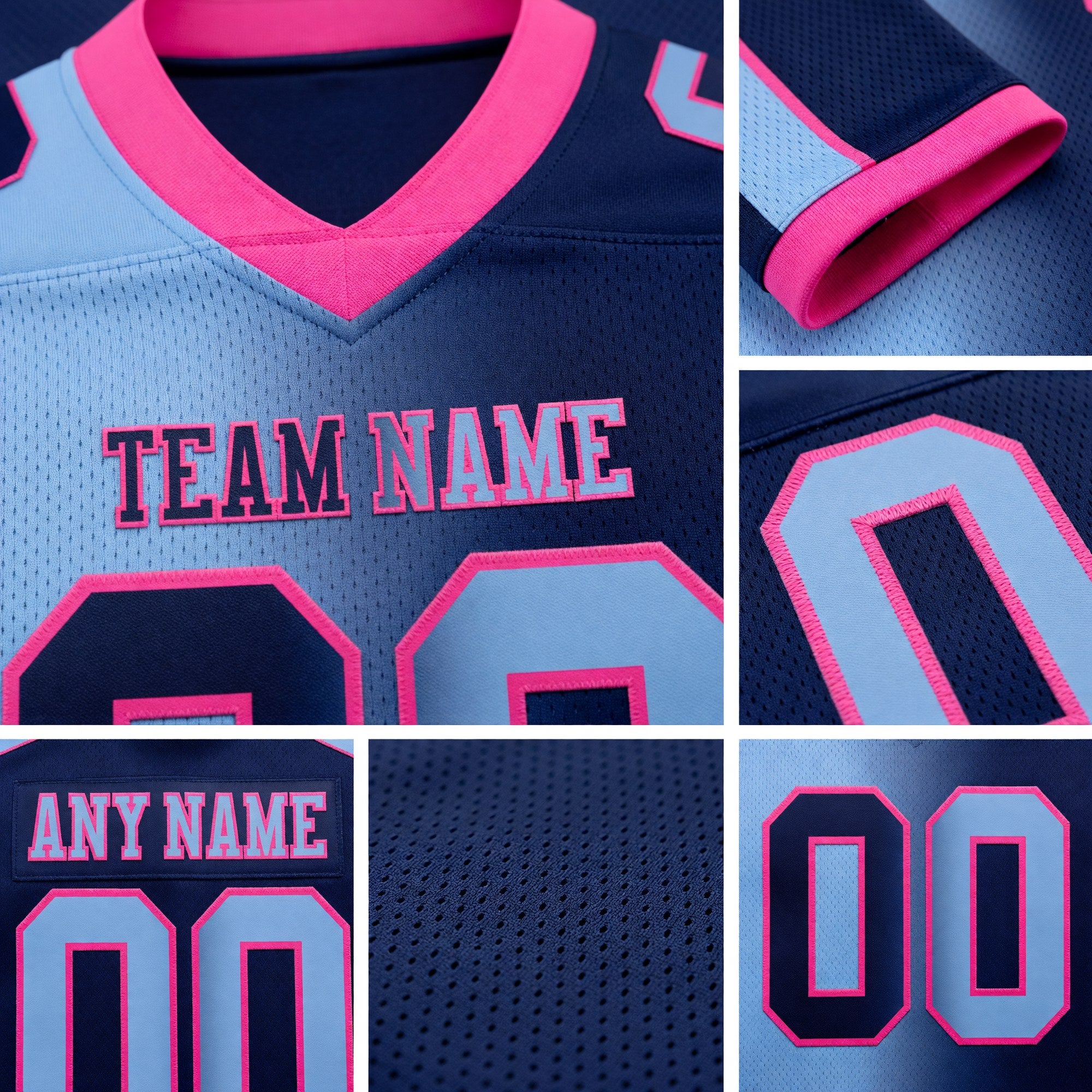 Custom Navy Light Blue-Pink Authentic Gradient Fashion Football Jersey detail