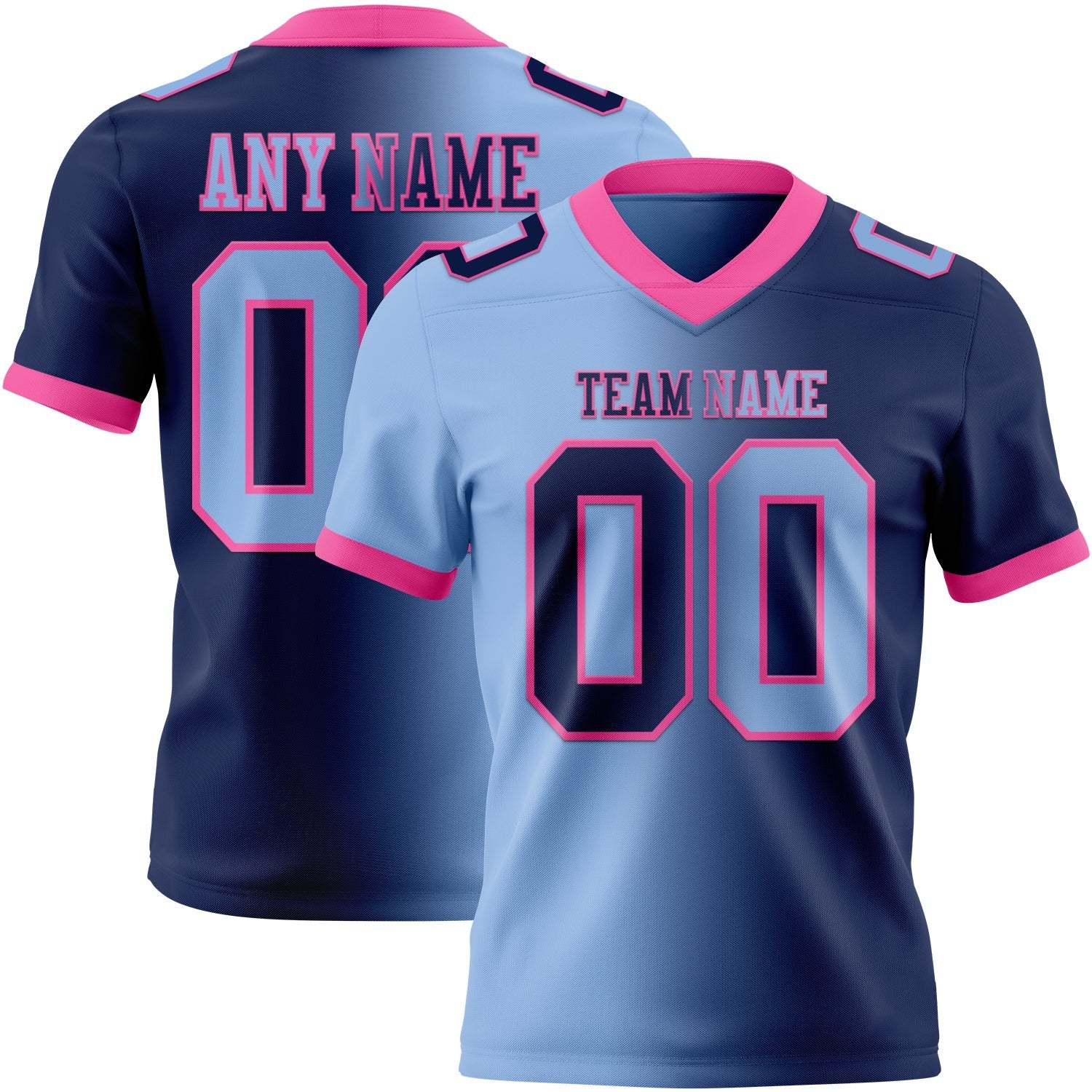 Custom Navy Light Blue-Pink Authentic Gradient Fashion Football Jersey photo 1