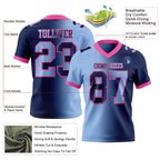 Custom Navy Light Blue-Pink Authentic Gradient Fashion Football Jersey photo 2