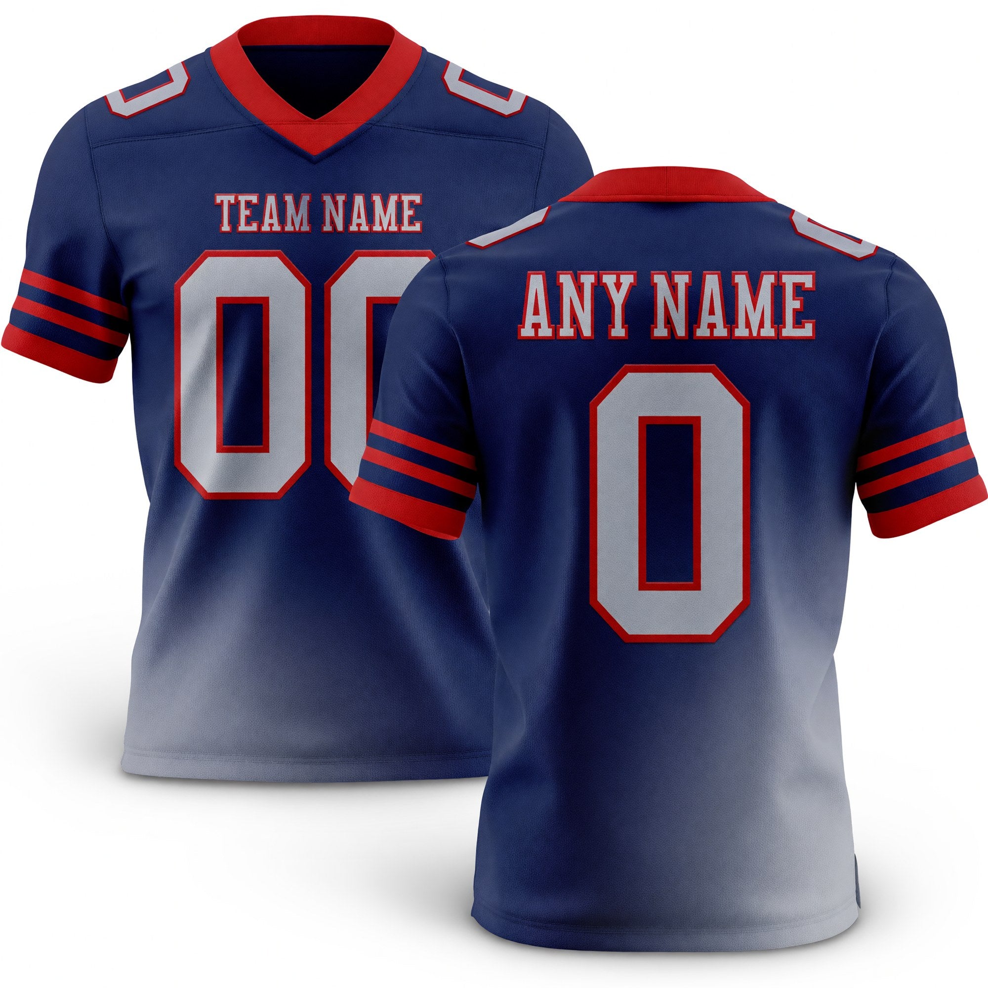 Custom Navy Gray-Red Authentic Gradient Fashion Football Jersey